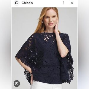 Chico's Navy Crochet Poncho